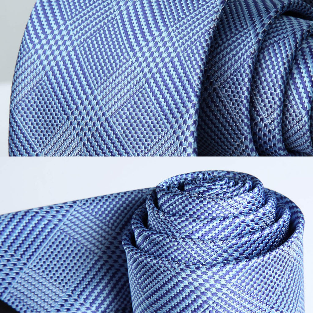 Hisdern Sky Blue Plaid Tie Set For Groomsmen