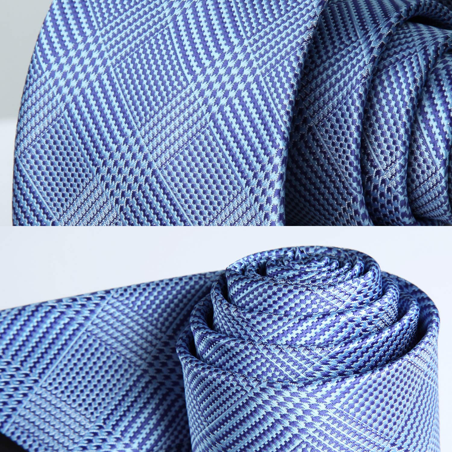 Hisdern Sky Blue Plaid Tie Set For Groomsmen