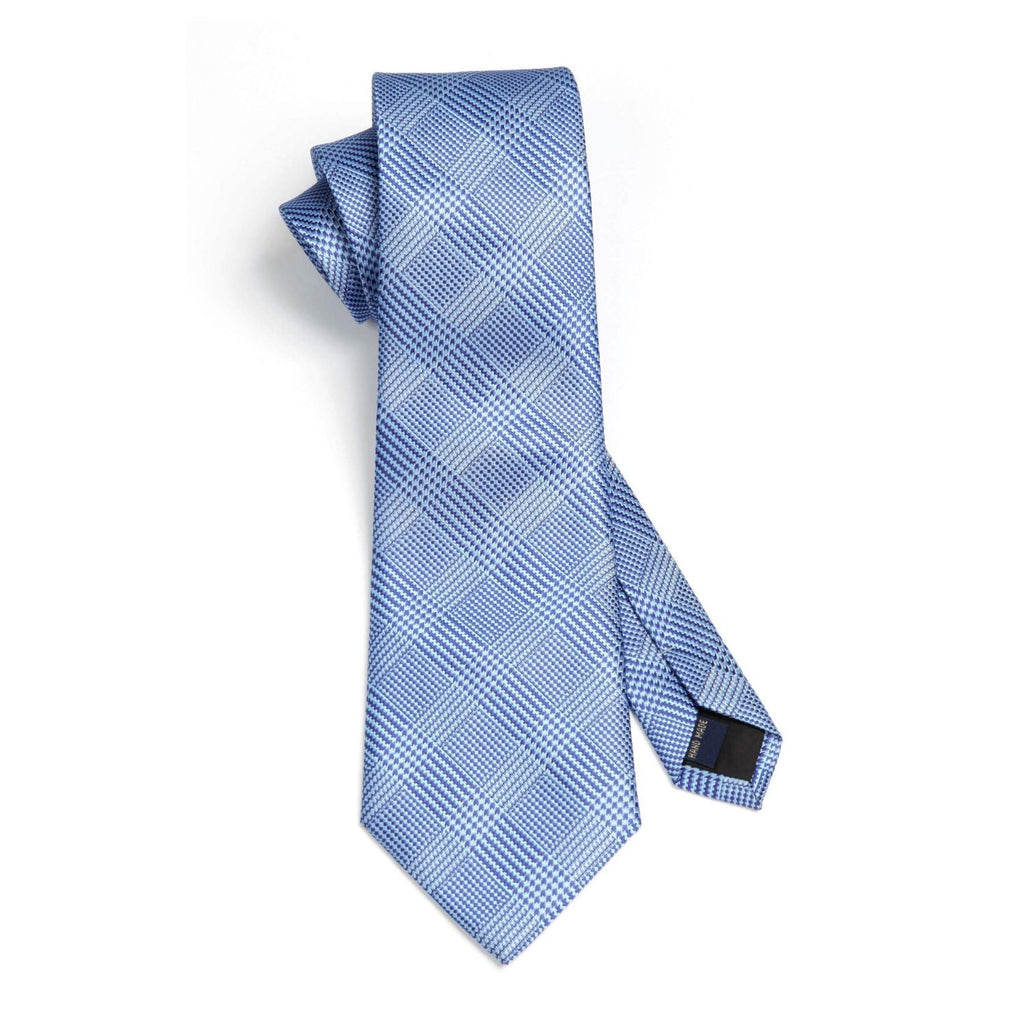 Hisdern Sky Blue Plaid Tie Set For Groomsmen