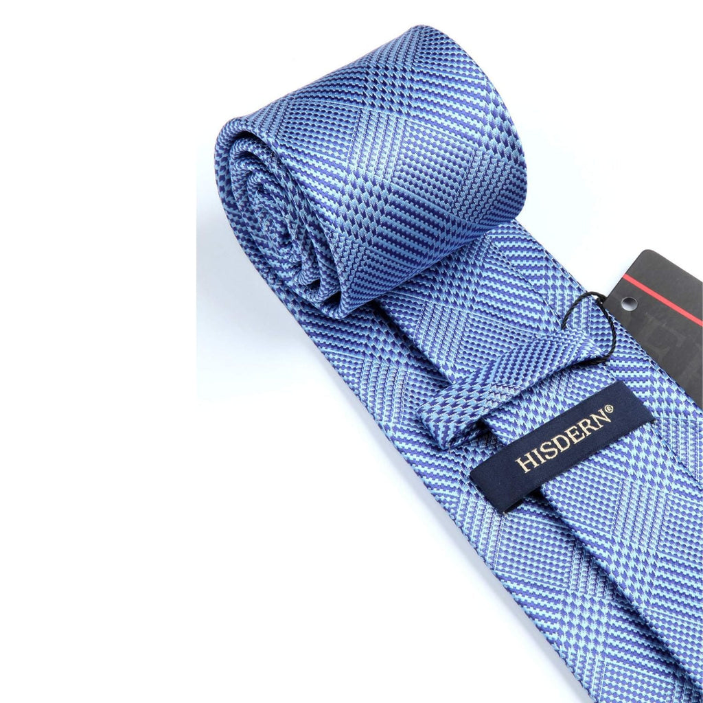 Hisdern Sky Blue Plaid Tie Set For Groomsmen