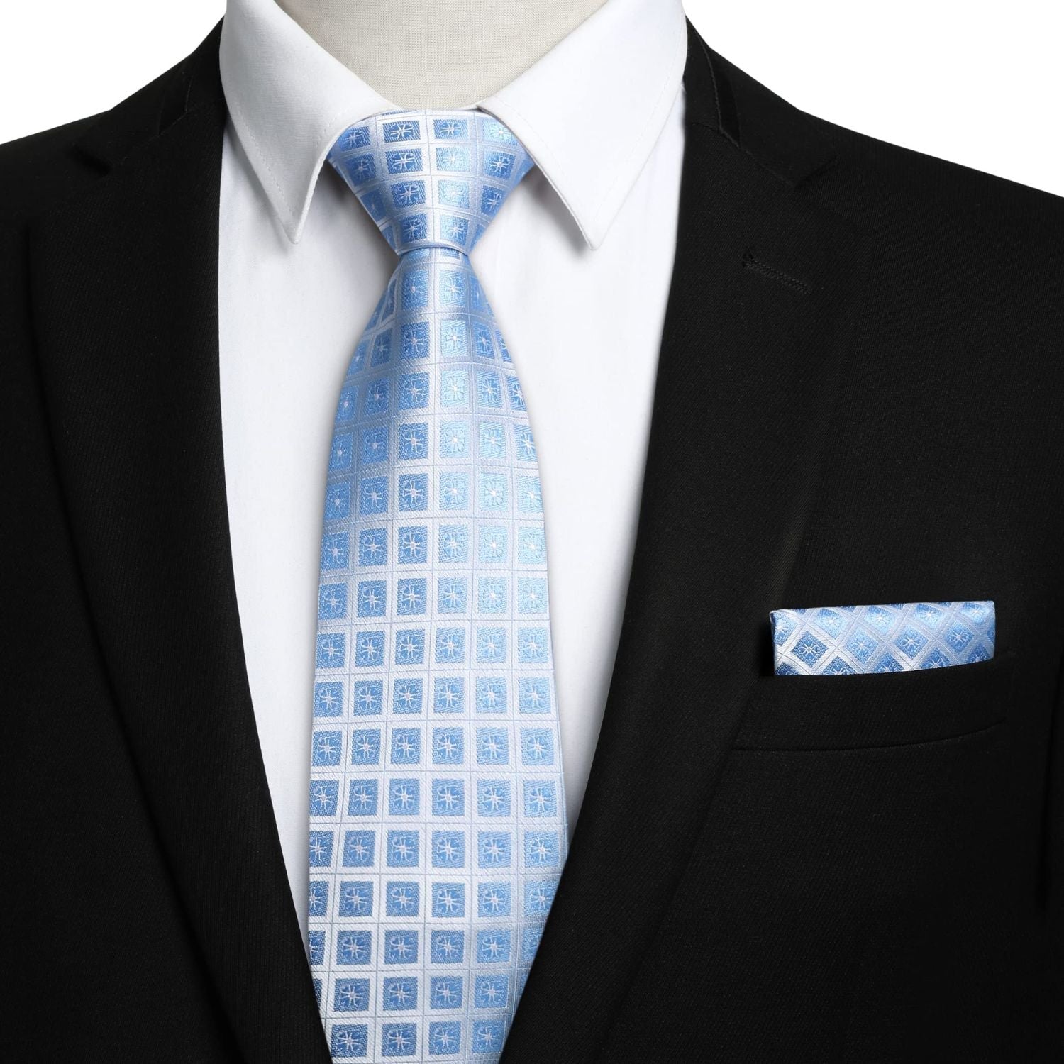 Hisdern Blue Plaid Tie Set For Groomsmen