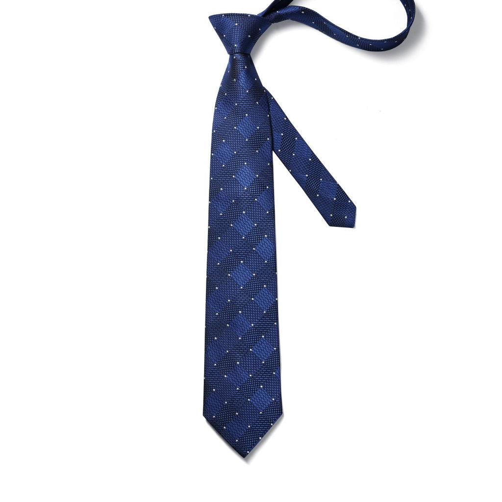 Hisdern Blue White Plaid Pocket Square With Matching Tie
