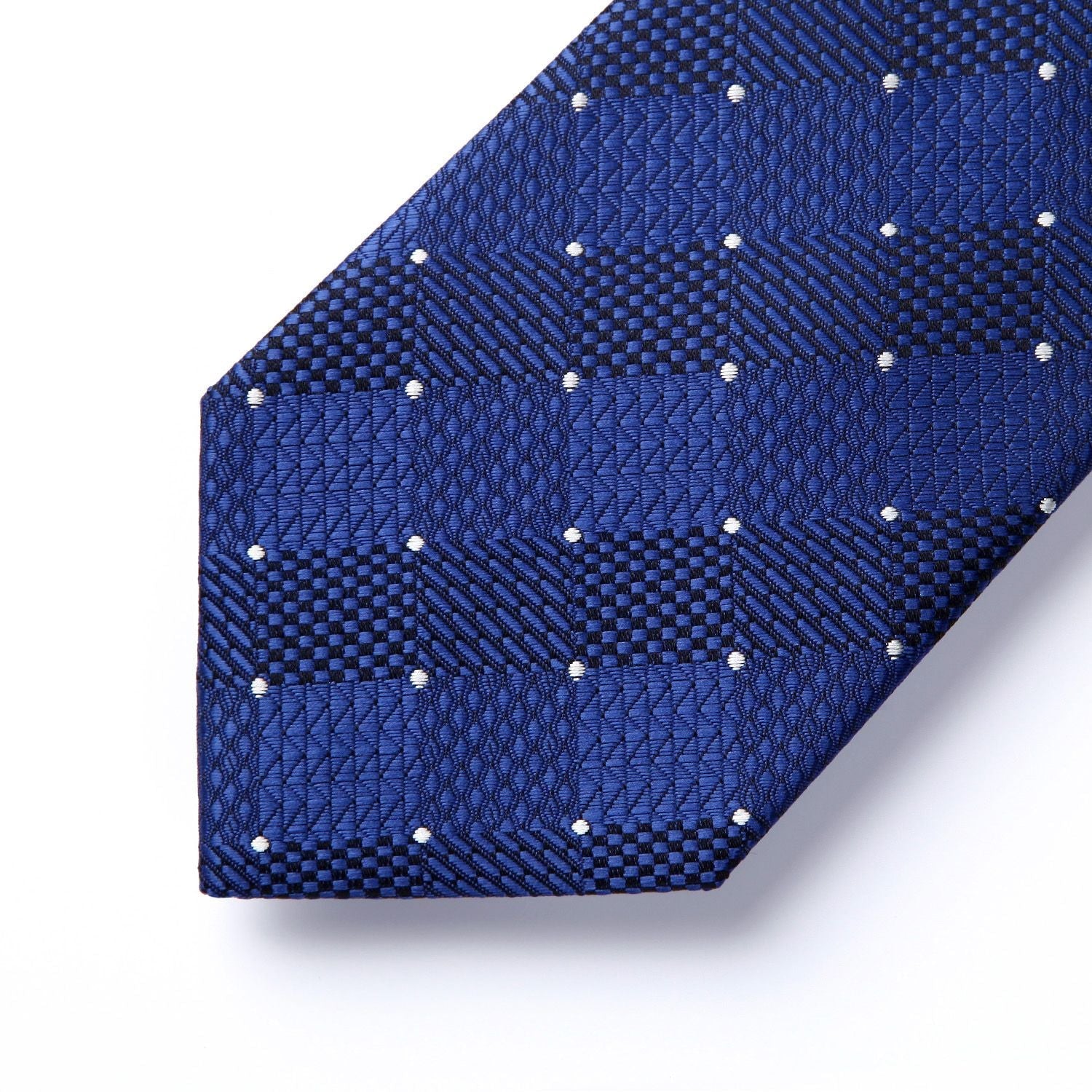 Hisdern Blue White Plaid Pocket Square With Matching Tie