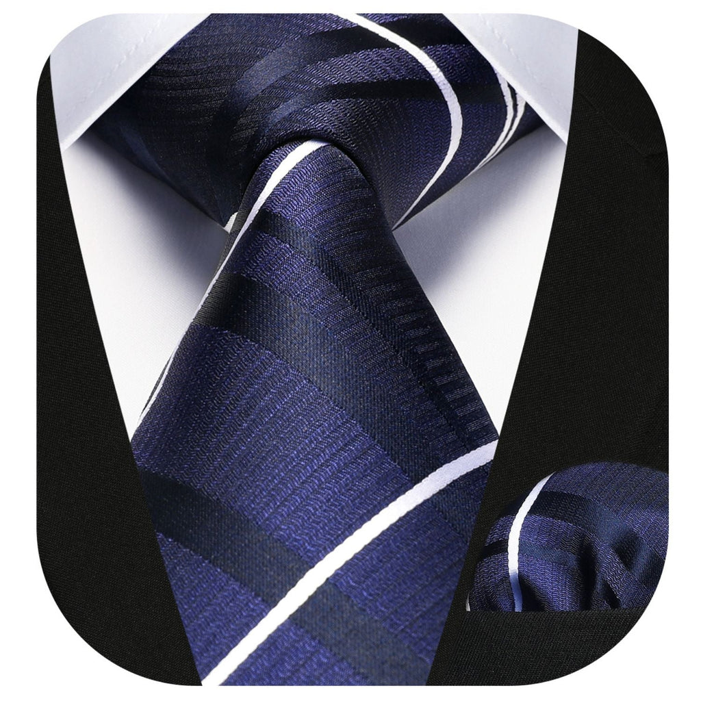 Hisdern Navy Blue Plaid Tie Set For Groomsmen