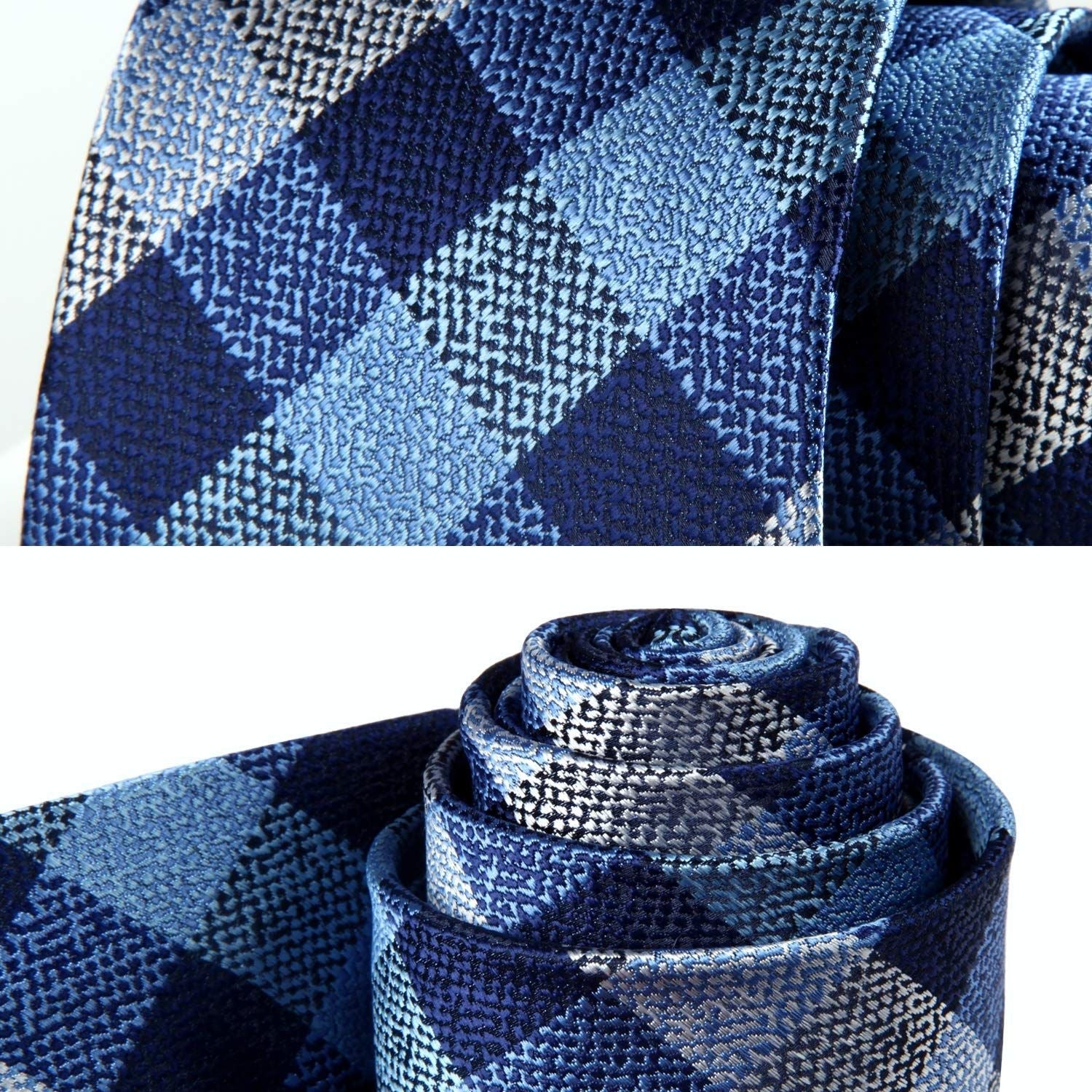 Hisdern Navy Blue Grey Plaid Business Tie Set