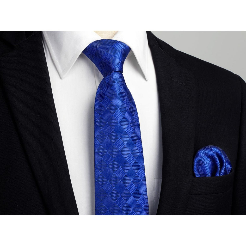 Hisdern Navy Blue Plaid Wedding Accessories Set