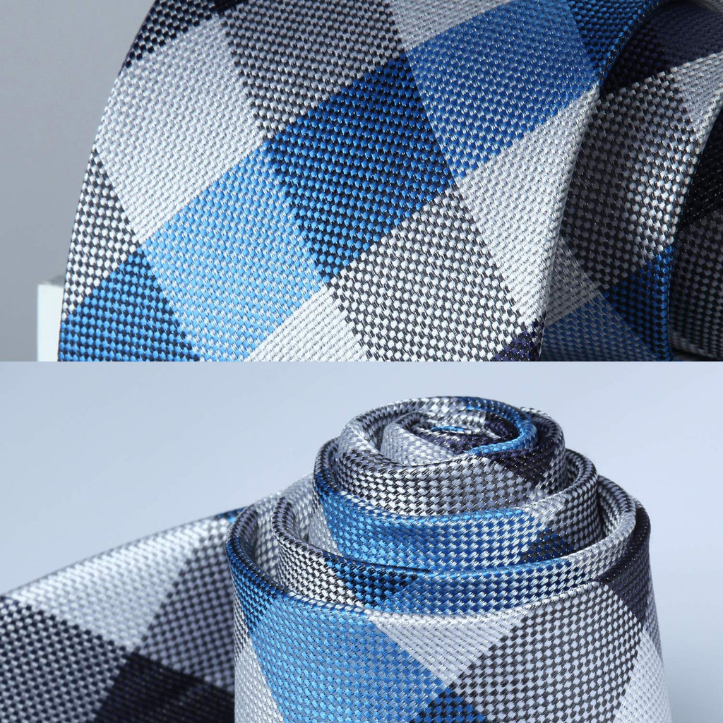 Hisdern Blue Plaid Pocket Square With Matching Tie