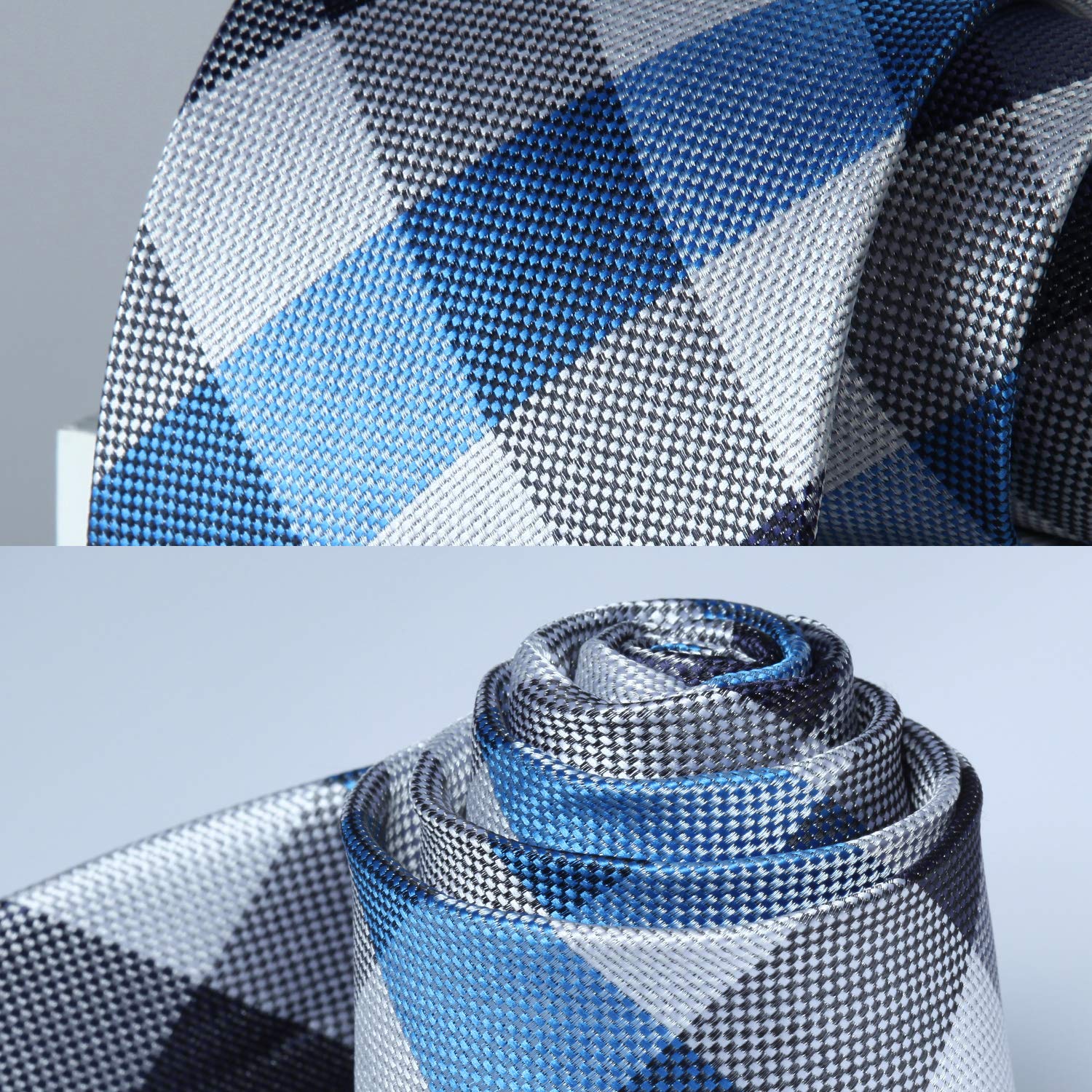 Hisdern Blue Plaid Pocket Square With Matching Tie