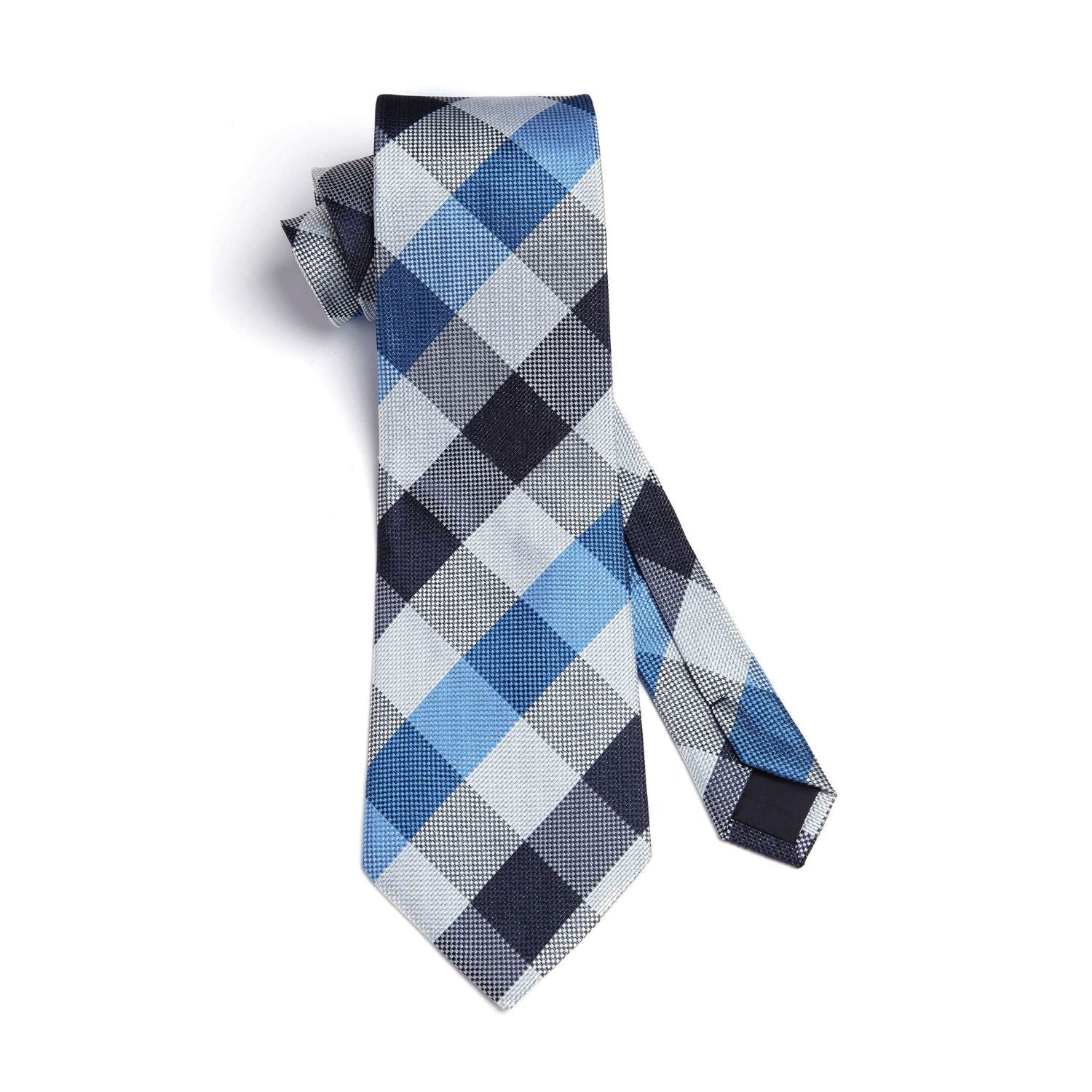 Hisdern Blue Plaid Pocket Square With Matching Tie