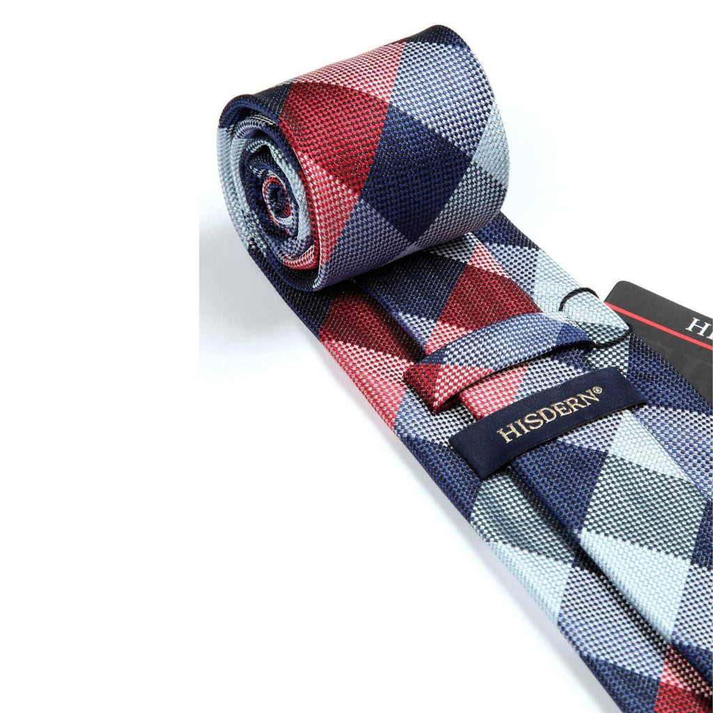 Hisdern Blue Red White Plaid Business Tie Set