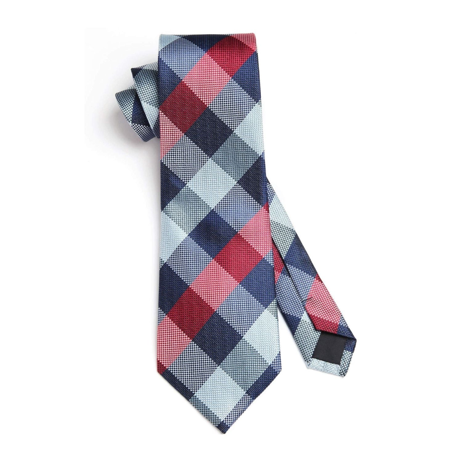 Hisdern Blue Red White Plaid Business Tie Set
