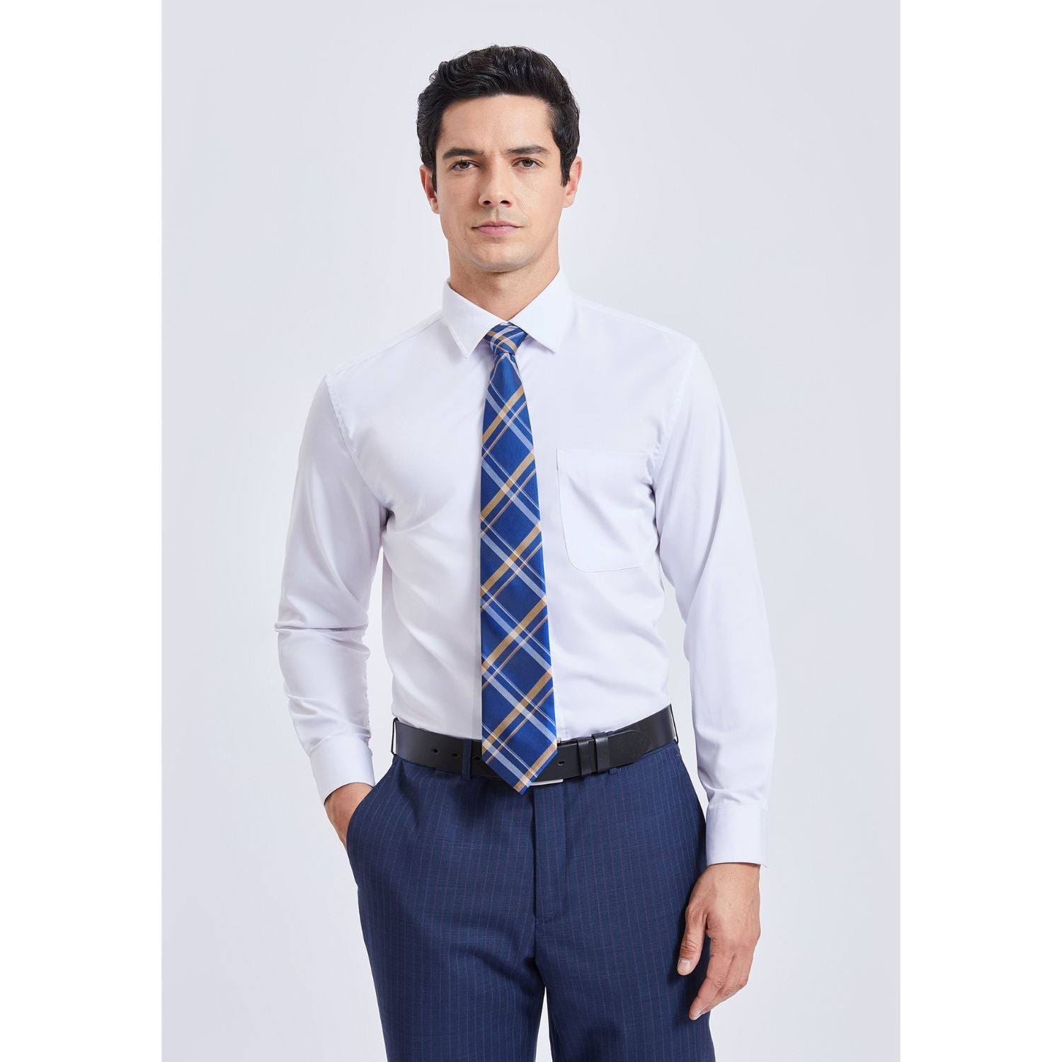 Hisdern Blue Plaid Tie Set For Groomsmen