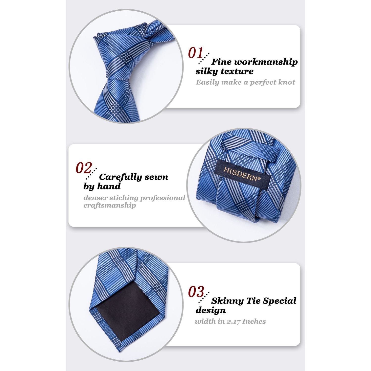 Hisdern Blue Plaid Tie Set For Groomsmen
