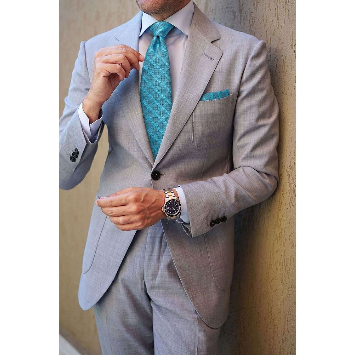 Hisdern Teal Plaid Wedding Accessories Set