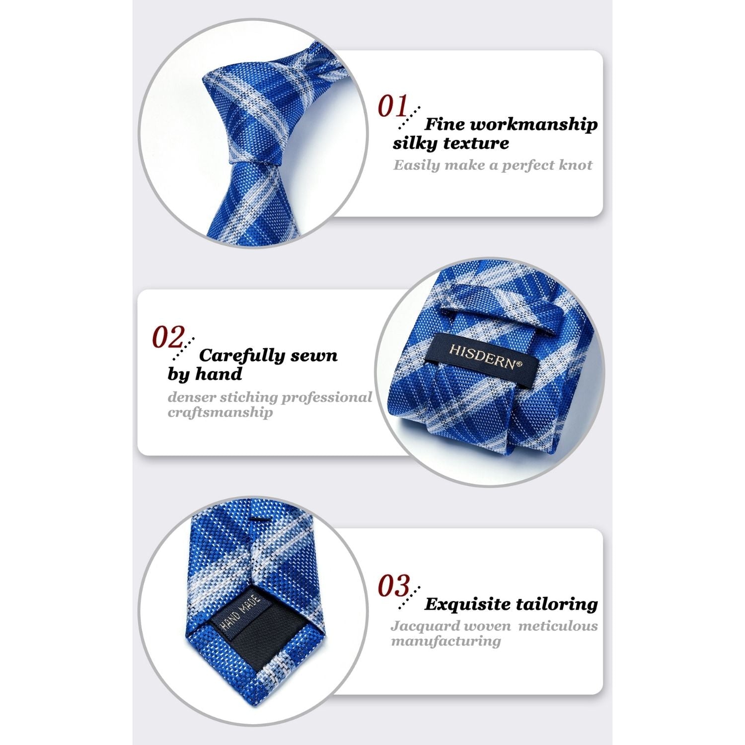 Hisdern Blue Plaid Tie Set For Groomsmen
