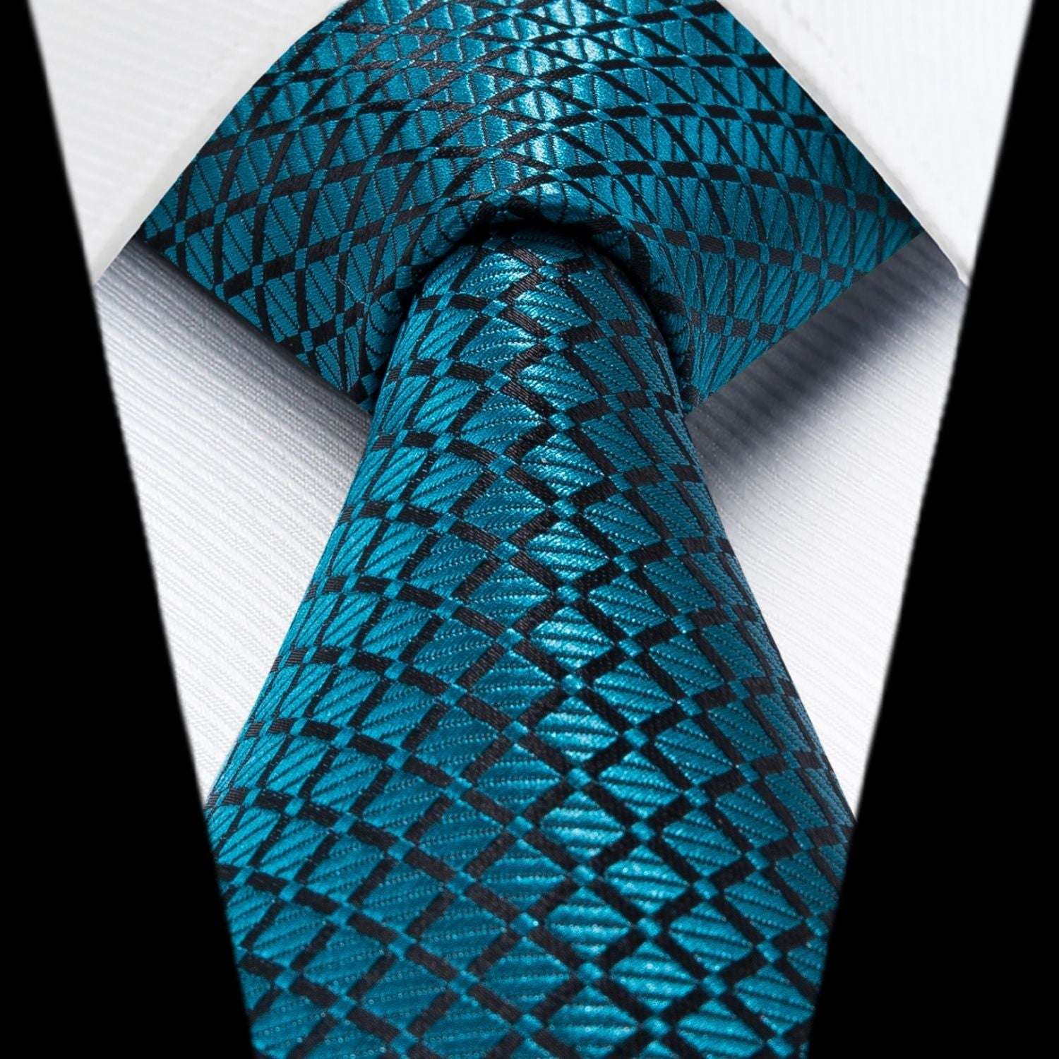 Hisdern Teal Plaid Pocket Square With Matching Tie