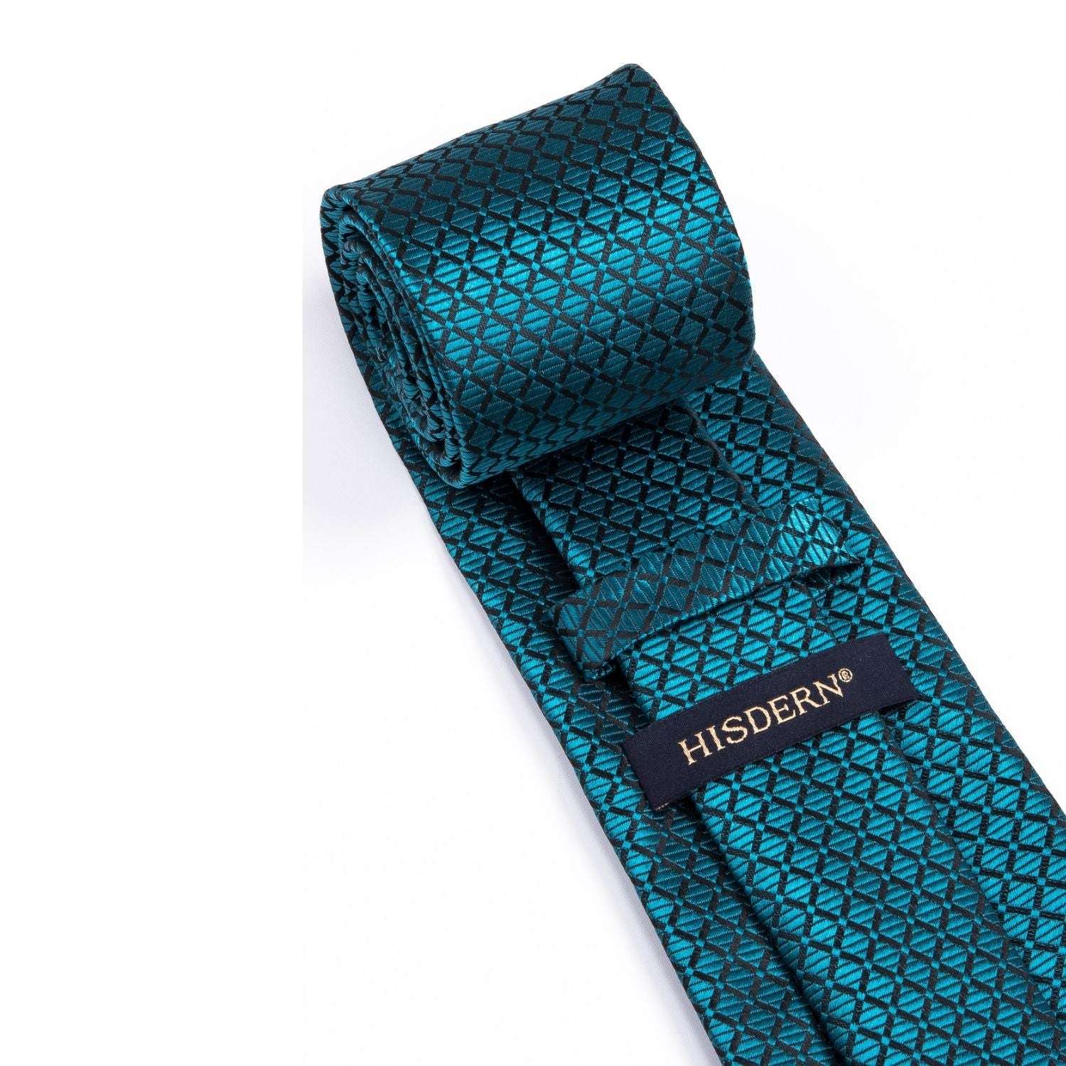 Hisdern Teal Plaid Pocket Square With Matching Tie