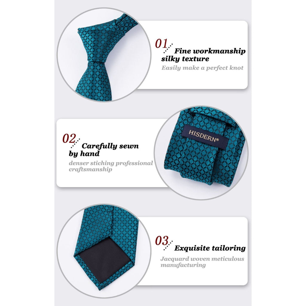 Hisdern Teal Plaid Pocket Square With Matching Tie