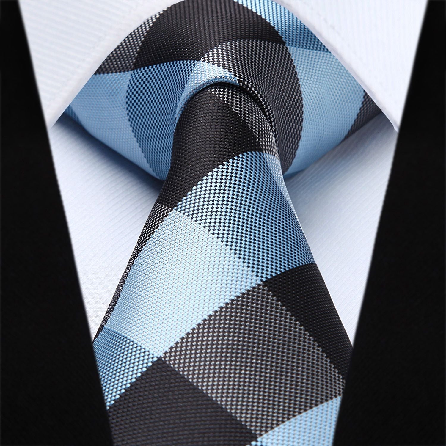 Hisdern Blue Black Plaid Business Tie Set