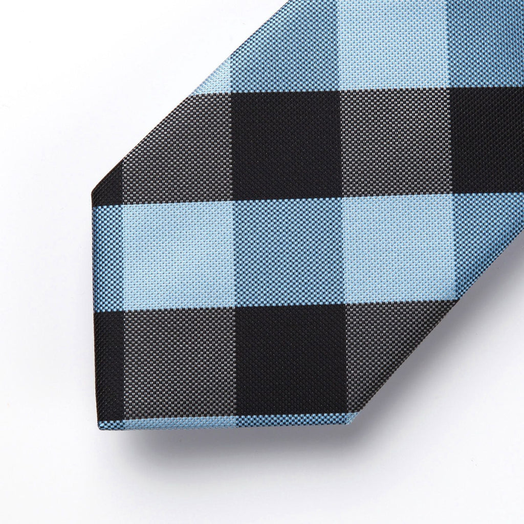 Hisdern Blue Black Plaid Business Tie Set