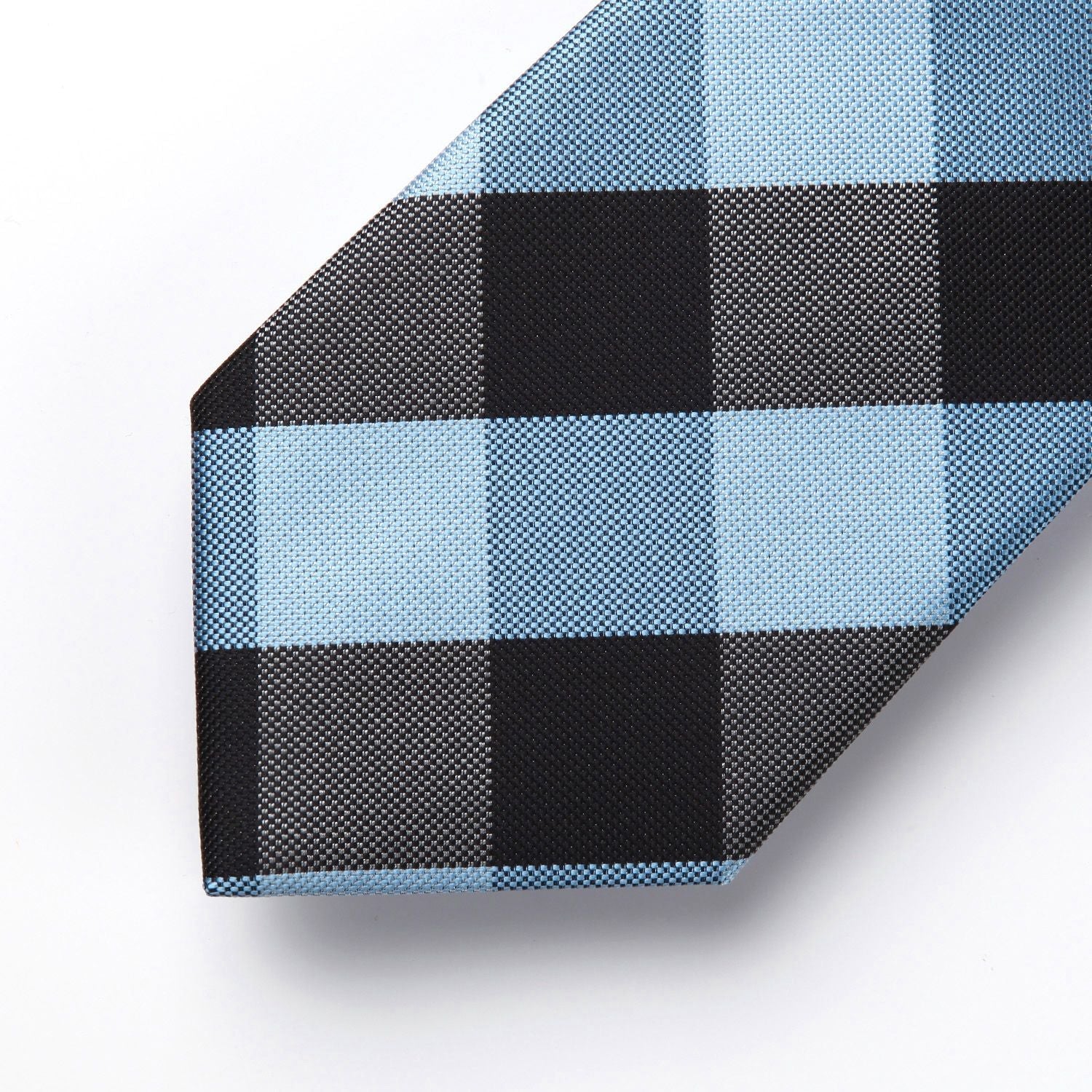 Hisdern Blue Black Plaid Business Tie Set