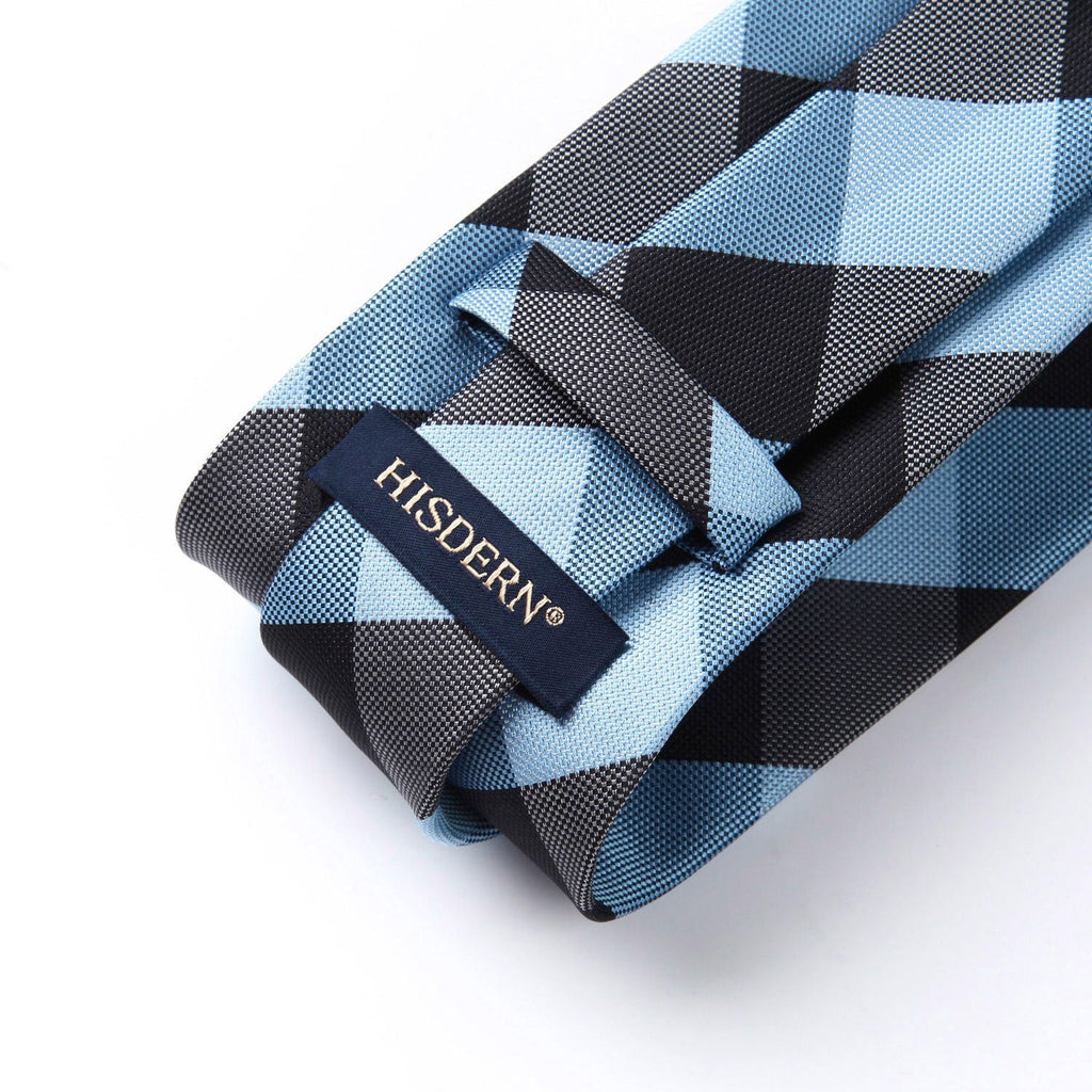 Hisdern Blue Black Plaid Business Tie Set