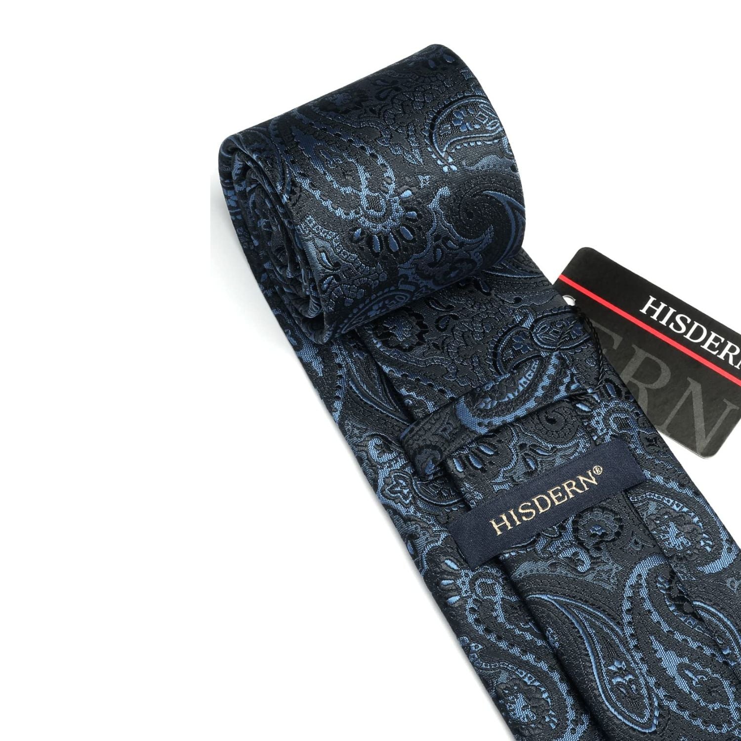 Hisdern Navy Blue Paisley Tie Set For Formal Wear