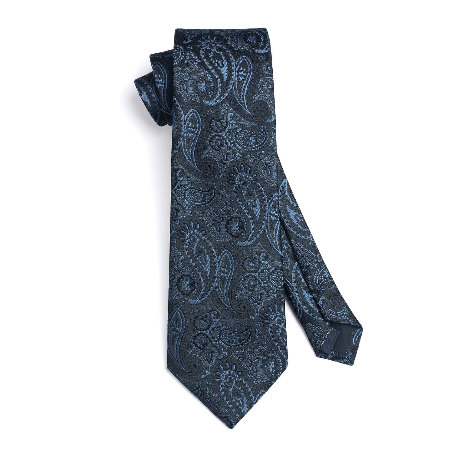 Hisdern Navy Blue Paisley Tie Set For Formal Wear