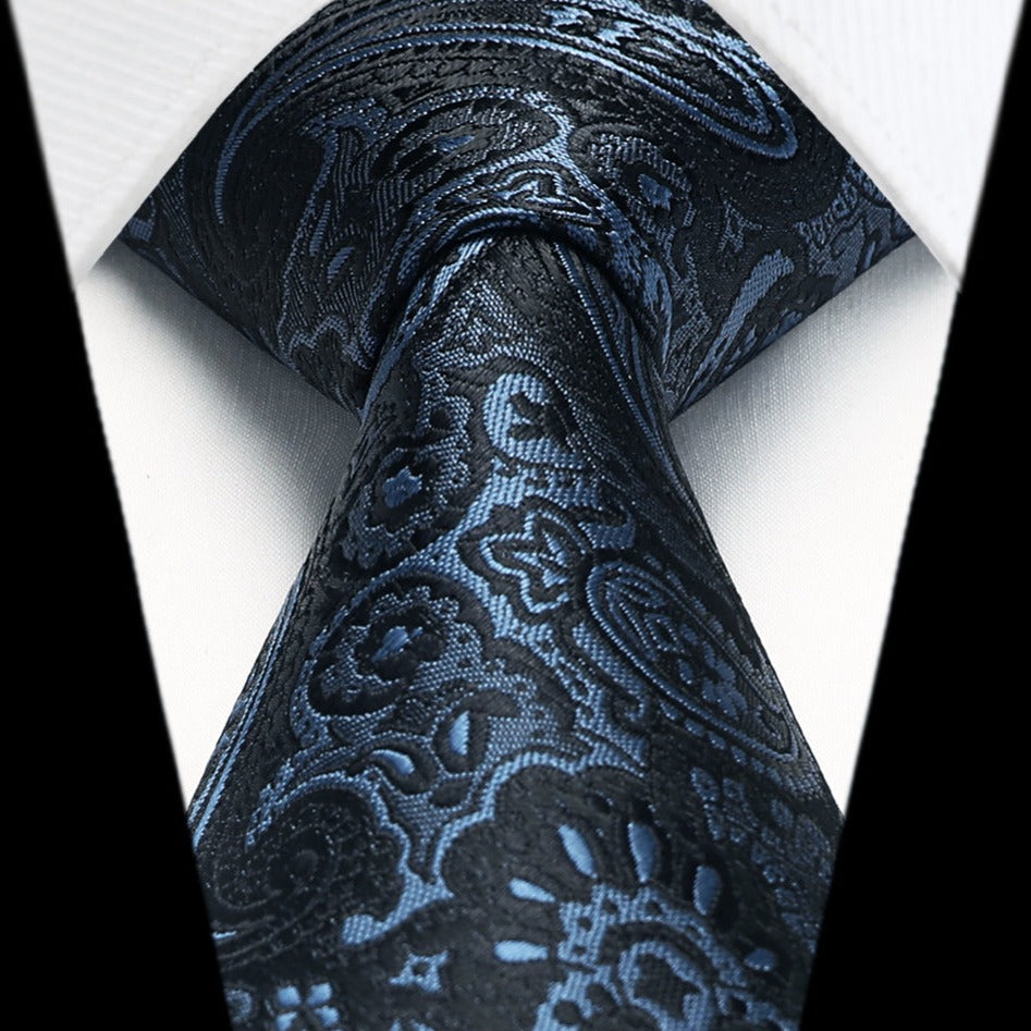 Hisdern Navy Blue Paisley Tie Set For Formal Wear