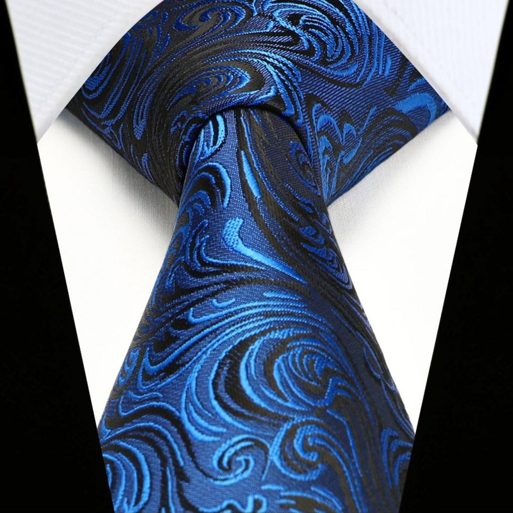 Hisdern Royal Blue Paisley Tie Set For Formal Wear
