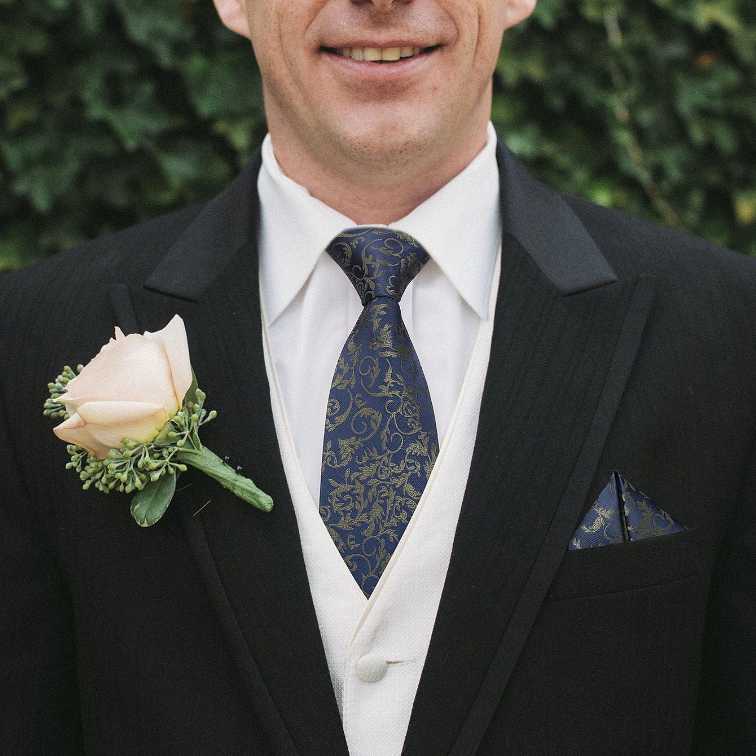 Hisdern Navy Blue Brown Floral Wedding Accessories Set
