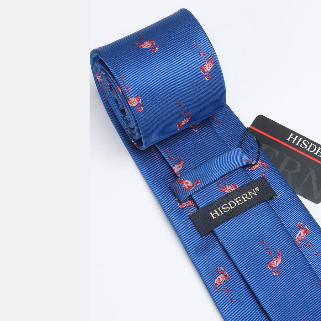 Hisdern Blue Flamingo Print Men's Suit Tie Set
