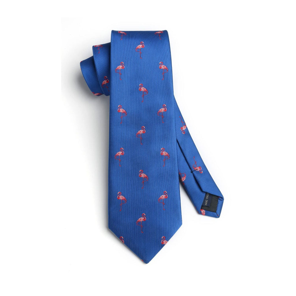 Hisdern Blue Flamingo Print Men's Suit Tie Set