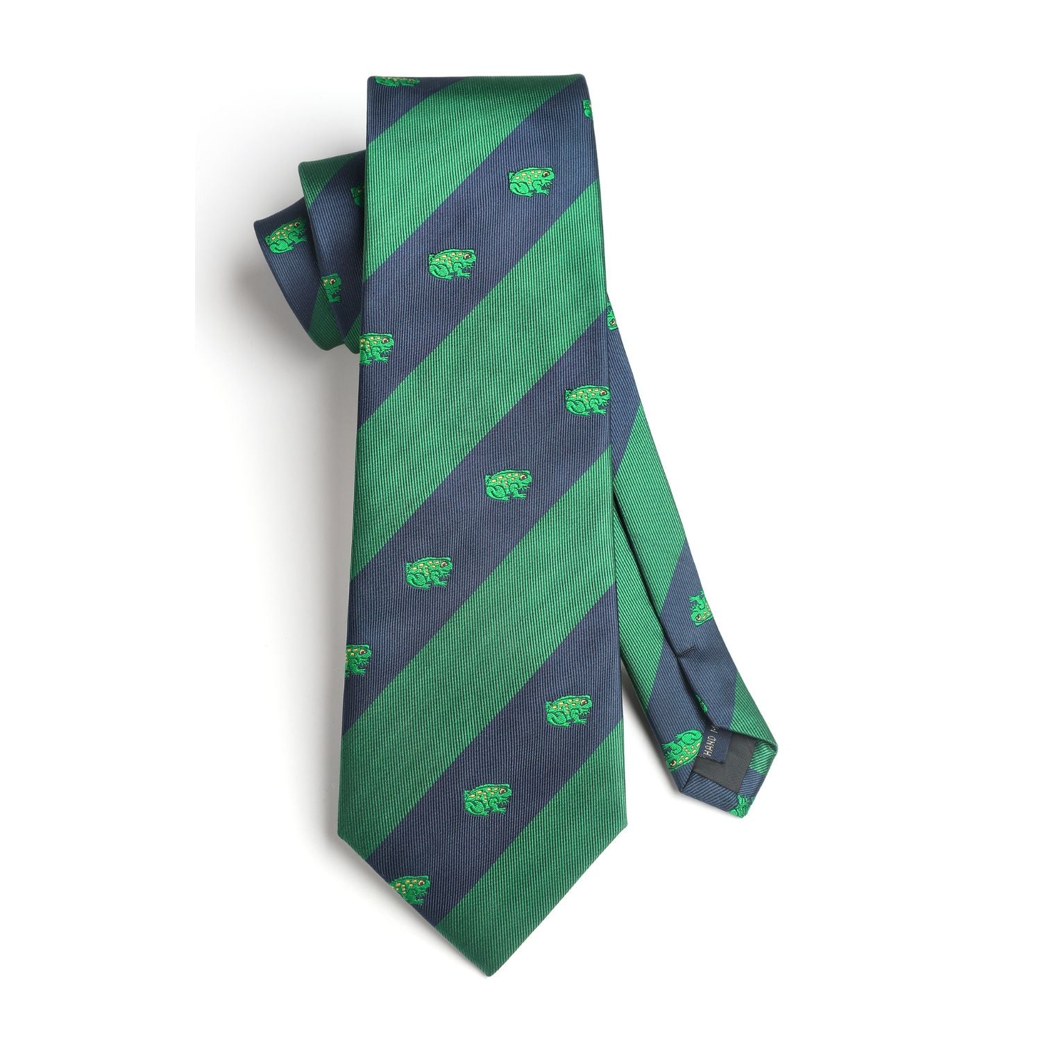 Hisdern Green Navy Blue Frog Cute Print Pattern Tie Set