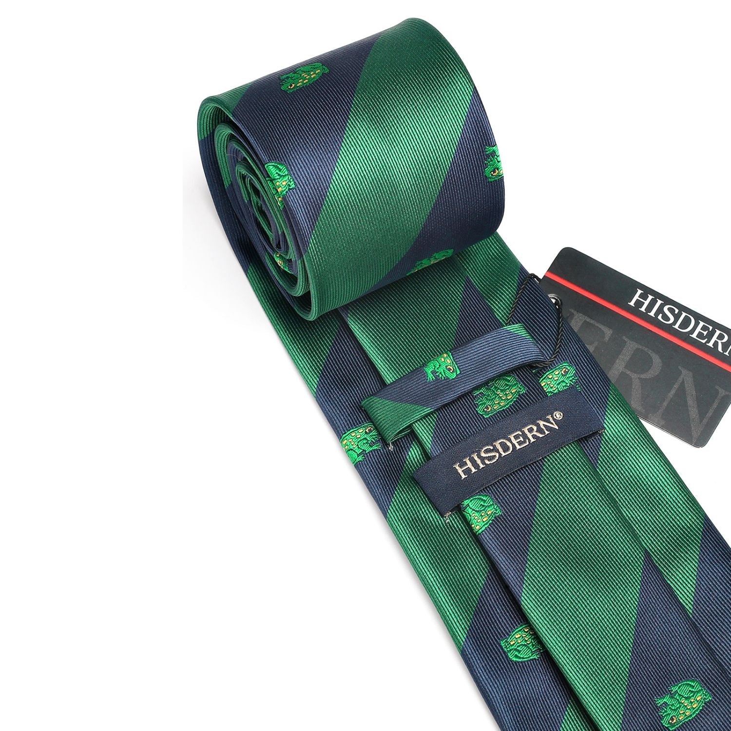 Hisdern Green Navy Blue Frog Cute Print Pattern Tie Set