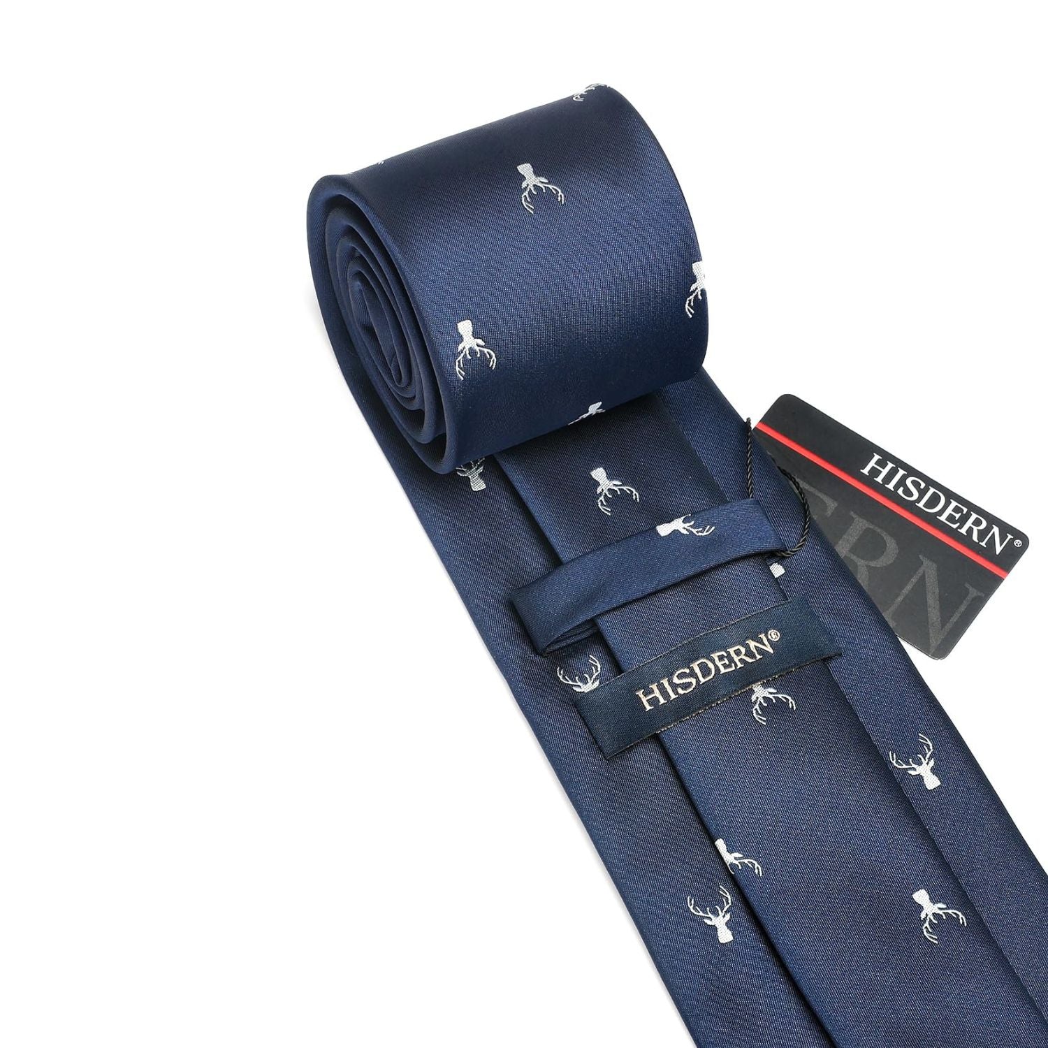 Hisdern Navy Blue Antlers Print Men's Suit Tie Set