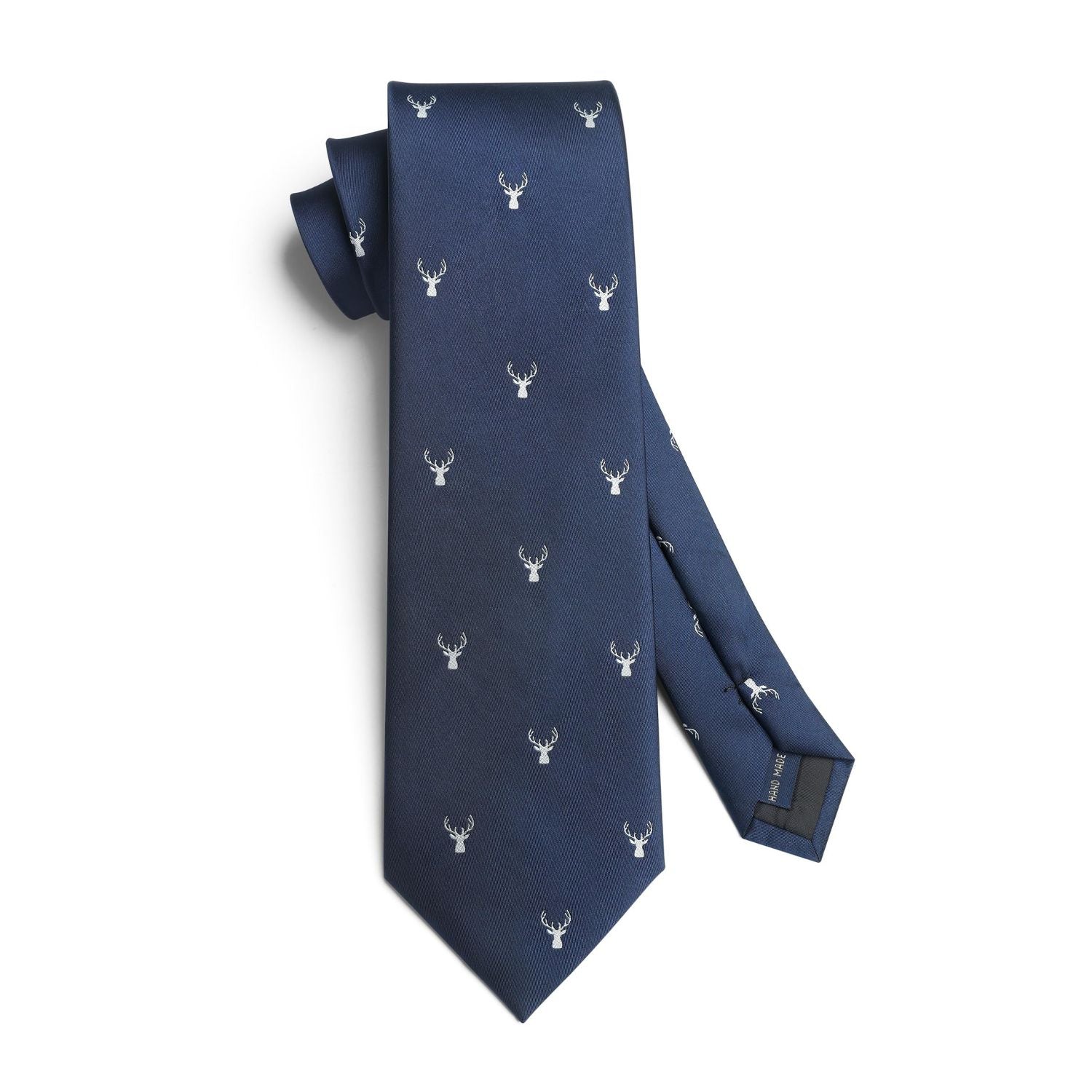 Hisdern Navy Blue Antlers Print Men's Suit Tie Set