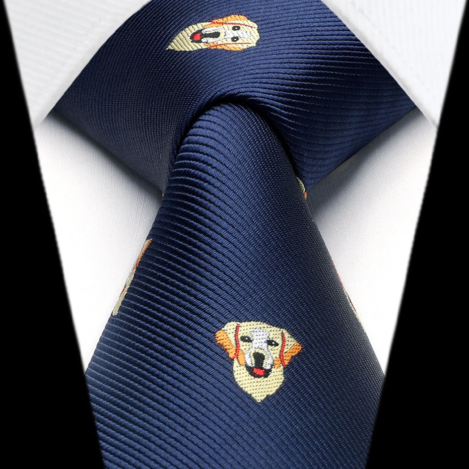 Hisdern Navy Blue Golden Retriever Cute Pattern Tie Set