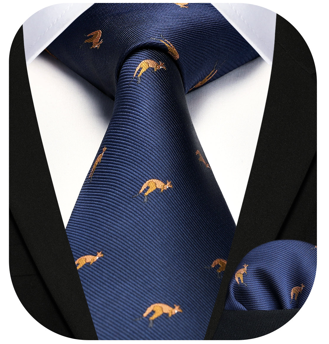 Hisdern Navy Blue Kangaroo Print Men's Suit Tie Set