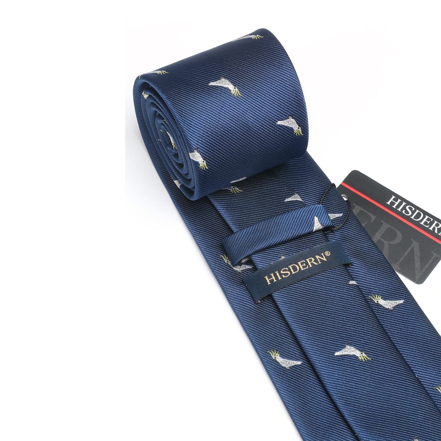Hisdern Navy Blue Parrot Print Men's Suit Tie Set