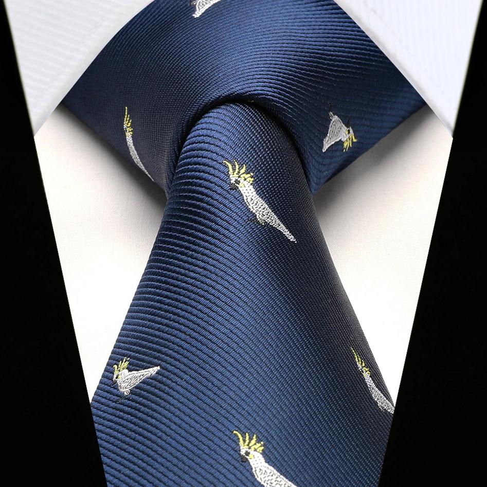 Hisdern Navy Blue Parrot Print Men's Suit Tie Set