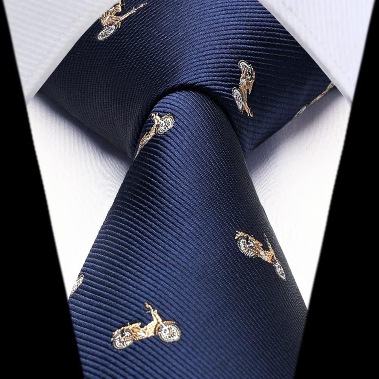 Hisdern Navy Blue Pattern Print Men's Suit Tie Set