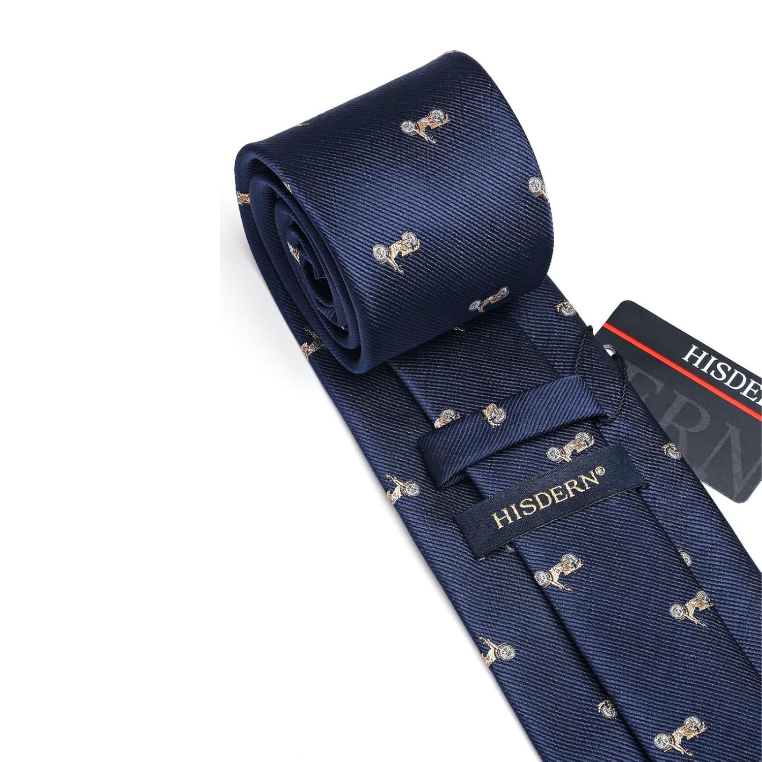 Hisdern Navy Blue Pattern Print Men's Suit Tie Set
