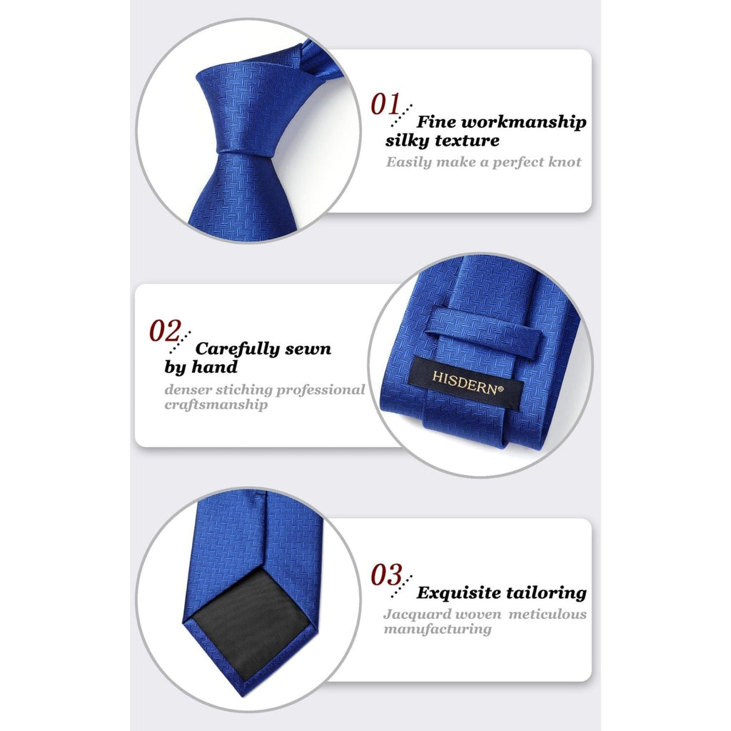 Hisdern Royal Blue Houndstooth Wedding Tie Set