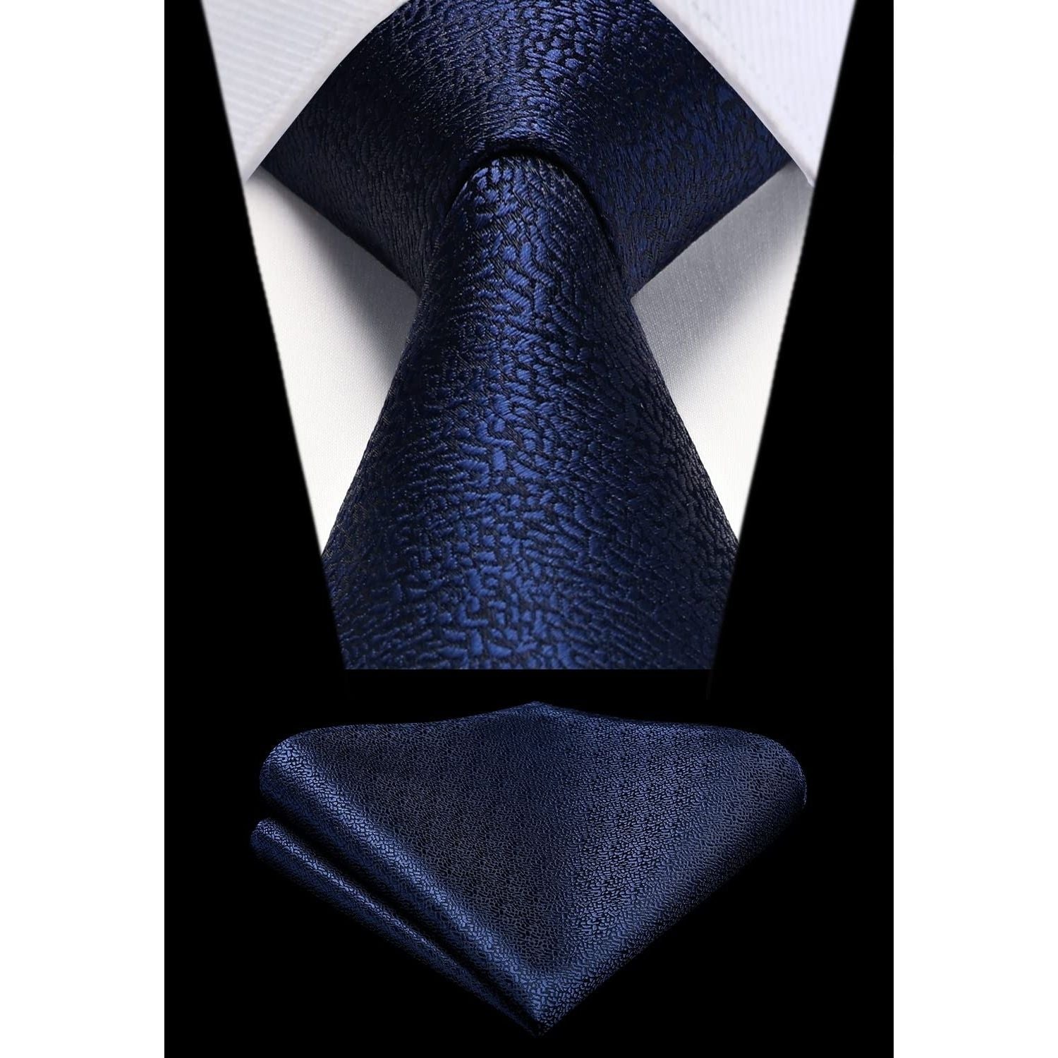 Hisdern Navy Blue Houndstooth Wedding Tie Set