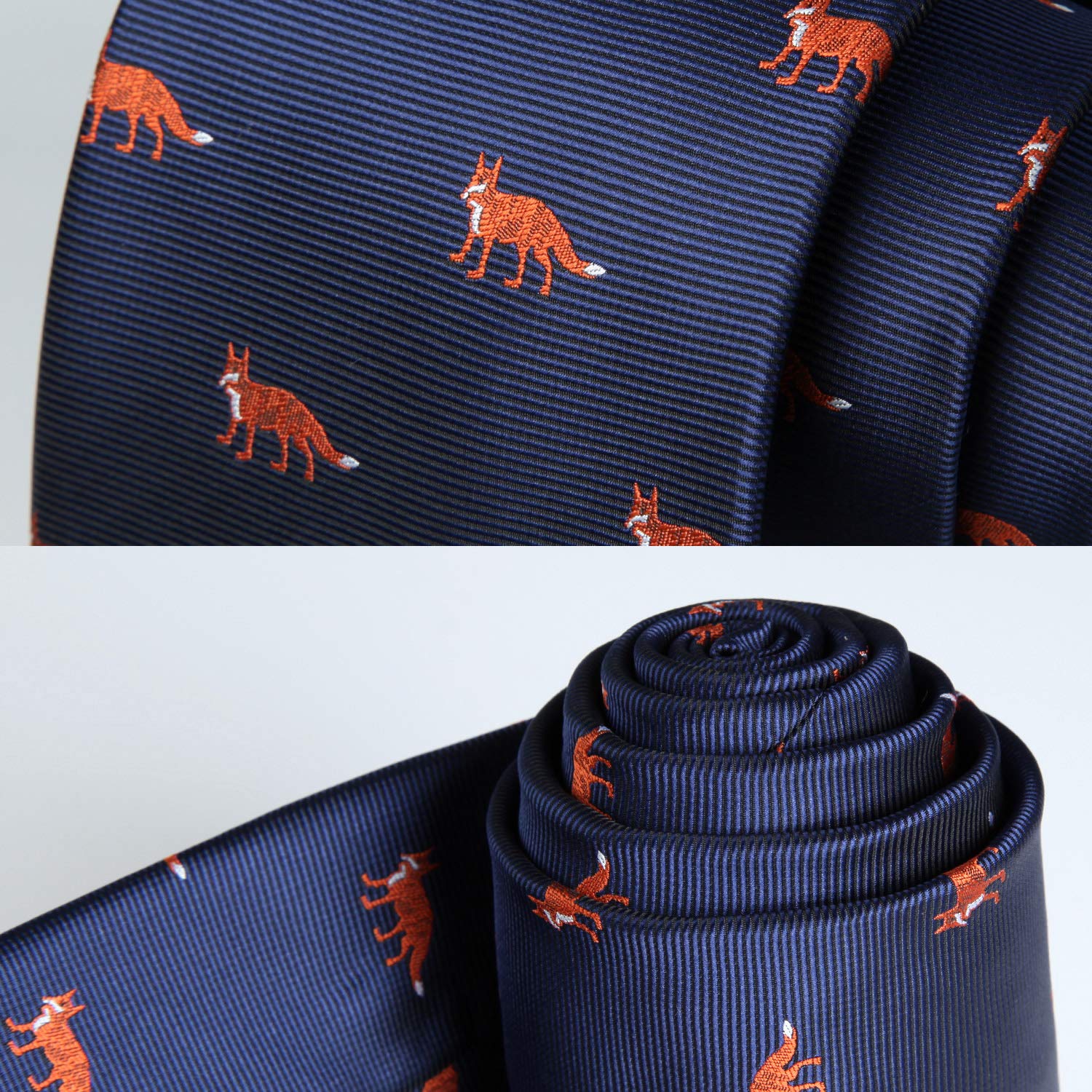 Hisdern Blue Fox Cute Print Pattern Tie Set