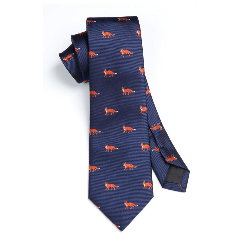 Hisdern Blue Fox Cute Print Pattern Tie Set