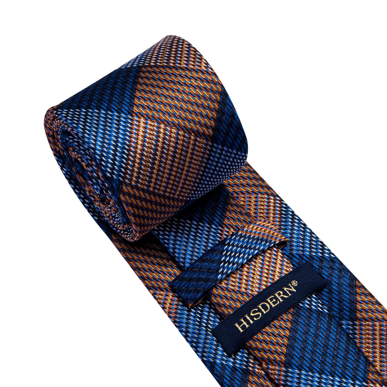 Hisdern Navy Blue Brown Plaid Business Tie Set