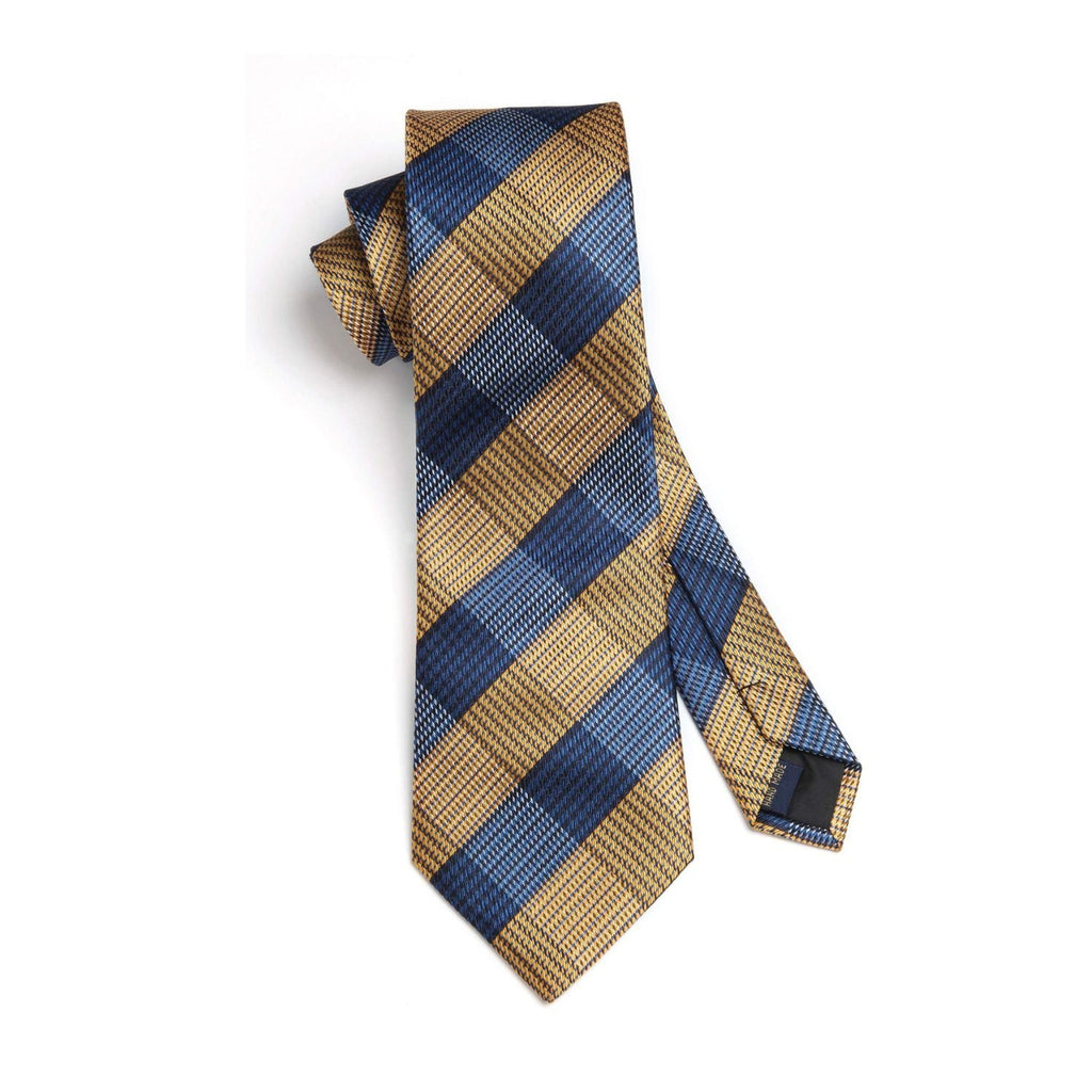 Hisdern Yellow Navy Blue Plaid Business Tie Set