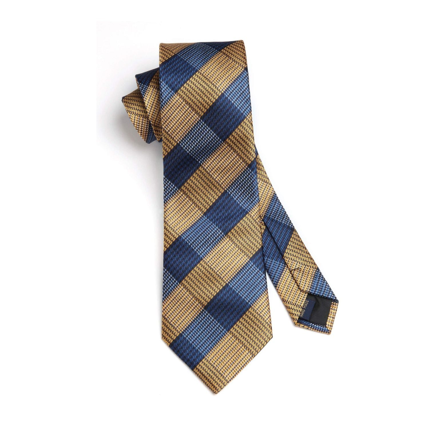 Hisdern Yellow Navy Blue Plaid Business Tie Set